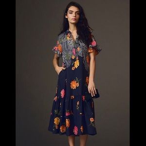 Anthropologie ruffle sleeve midi dress